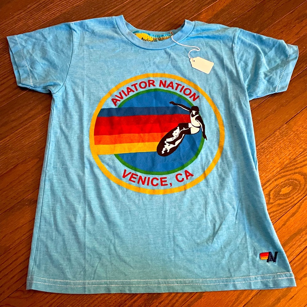 BRAND NEW AVIATOR NATION KIDS TEE-  NEON BLUE.  NEW WITH TAGS. SOLD OUT ONLINE